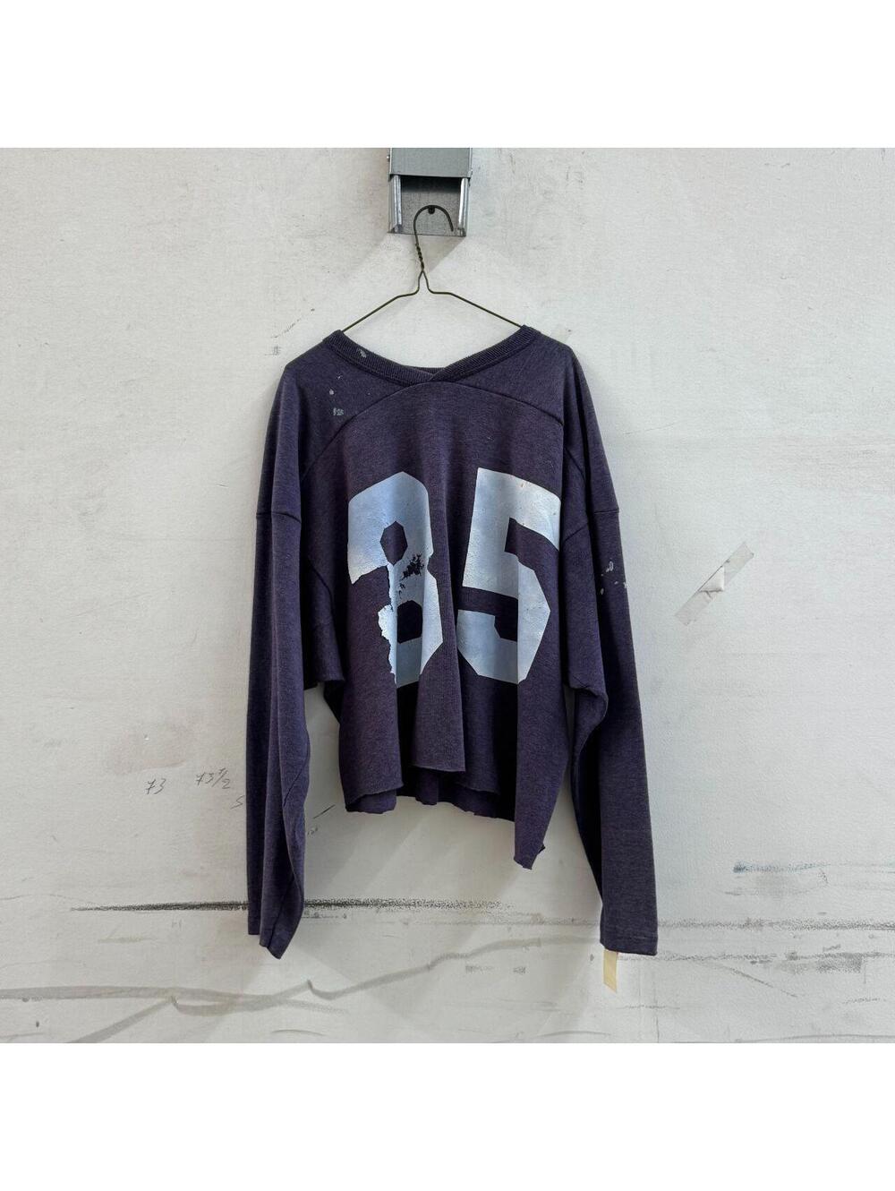 Vintage 1970s Thrashed Faded Purple Cropped "85" Football Sweatshirt